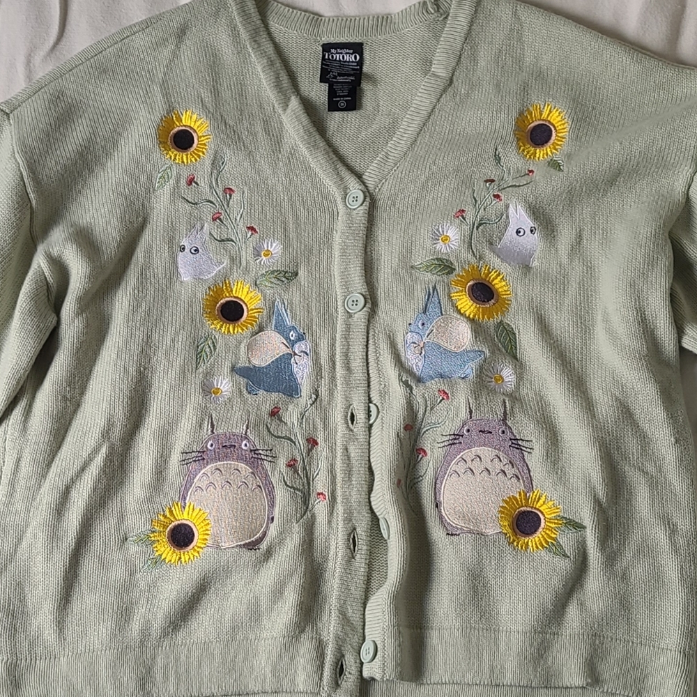 Her Universe Light Green Cardigan with Sunflower Totoro Embroidery